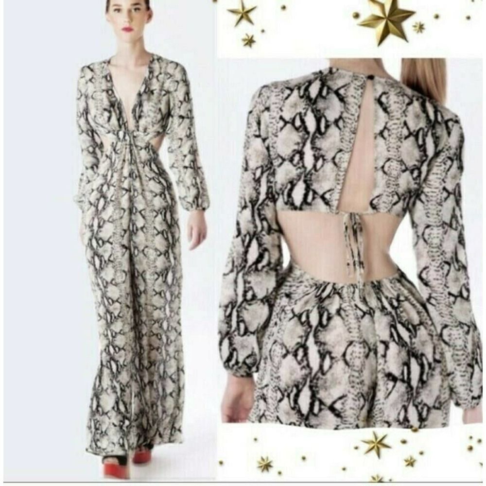 ANGL Los Angeles Boutique Snake Print Cut Out Jumpsuit Pantsuit Cocktail Party M